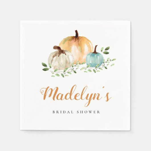 Custom Boho Pumpkin Fall Wasserfarbe Brautparty Serviette (Vorderseite)