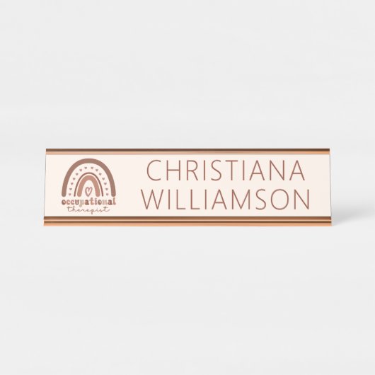 Custom Boho Rainbow OT Berufs-Therapeut Schreibtischnamensplakette (Vorderseite )