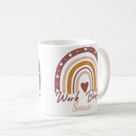 Custom Boho Rainbow Work Bestie Personalisiert Kaffeetasse (VorderseiteRechts)