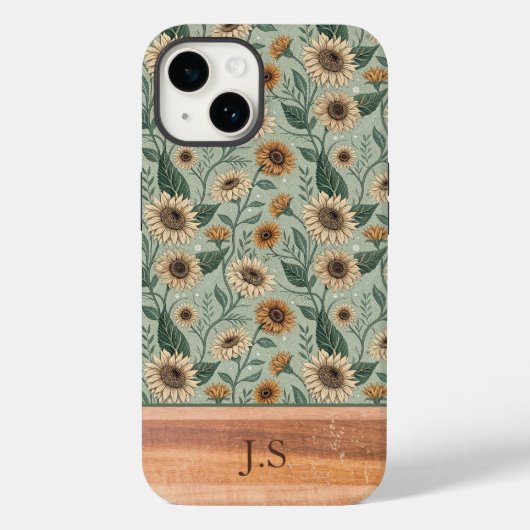 Custom Boho Sunflowers Wood Effect Case-Mate iPhone Hülle (Rückseite)