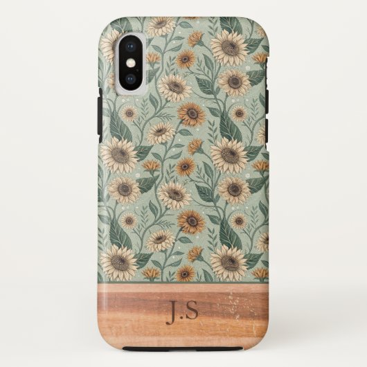 Custom Boho Sunflowers Wood Effect Case-Mate iPhone Hülle (Rückseite)