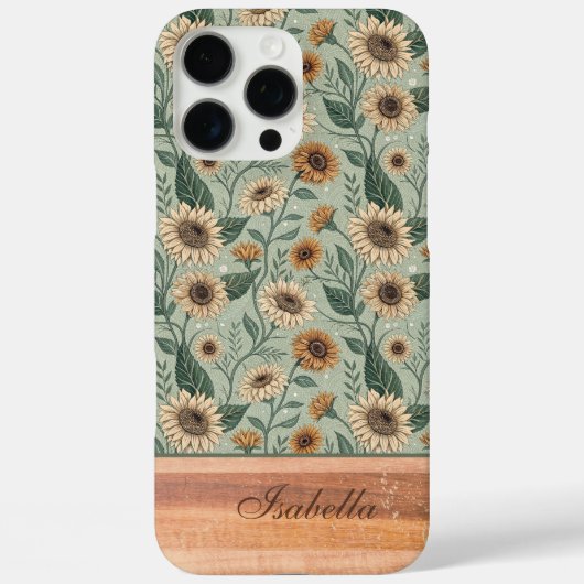 Custom Boho Sunflowers Wood Effect Case-Mate iPhone Hülle (Rückseite)