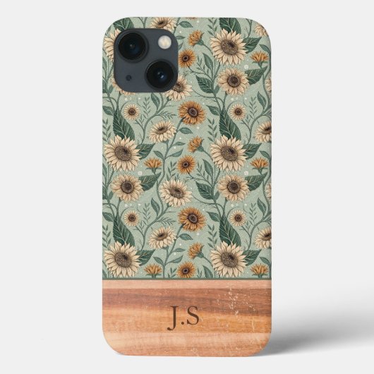 Custom Boho Sunflowers Wood Effect Case-Mate iPhone Hülle (Rückseite)