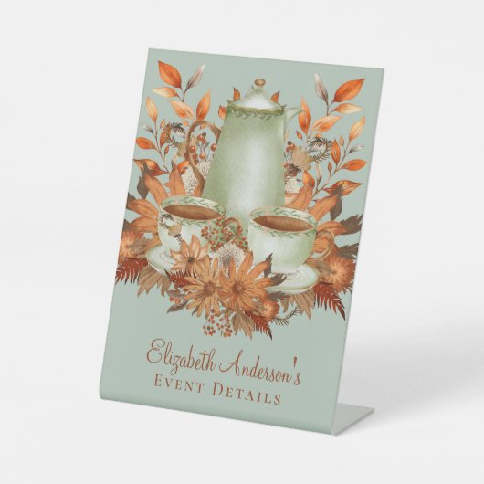 Custom Boho Terracotta Floral Tee Gastgeschenk Sockelschild (Vorderseite)