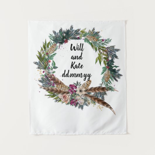 Custom Boho Winter Wedding Empfang Foto Stand Wandteppich (Vorderseite)