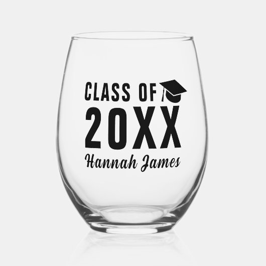 Custom Bold Black Class of 2025 Graduation Party Weinglas Ohne Stiel (Vorderseite)