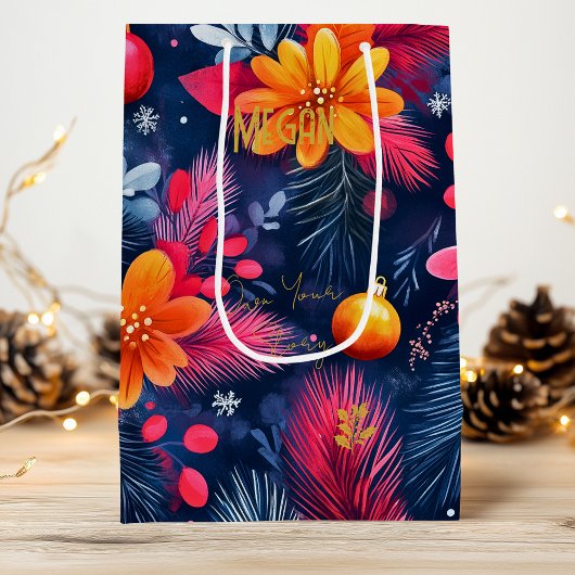 Custom Bold Floral Weihnachtsgeschenktasche Geschenktüte Für Weinflaschen