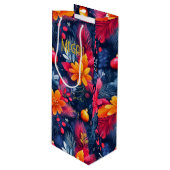 Custom Bold Floral Weihnachtsgeschenktasche Geschenktüte Für Weinflaschen (Vorderseite Schrägansicht)