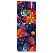 Custom Bold Floral Weihnachtsgeschenktasche Geschenktüte Für Weinflaschen (Vorderseite)