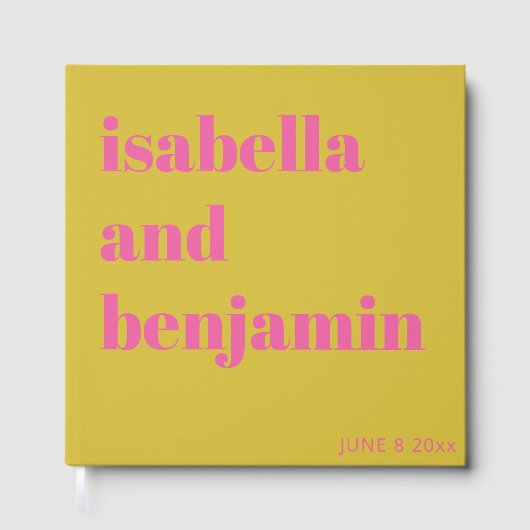 Custom Bold Names Modern Chartreuse Pink Wedding Gästebuch (Vorderseite)