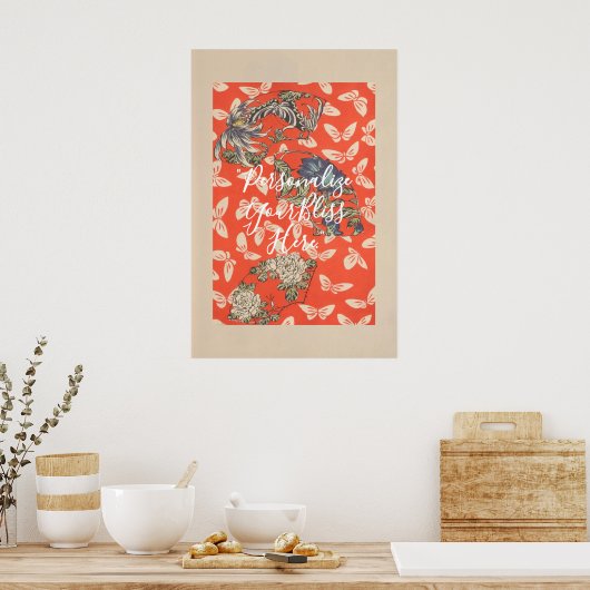 CUSTOM Bold Red Japanese Butterfly Pattern Art  Poster (Küche)