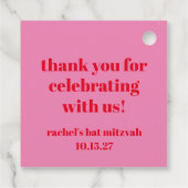 Custom Bold rosa Red Modern Bat Mitzvah Vielen Dan Geschenkanhänger (Rückseite)