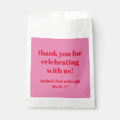 Custom Bold rosa Red Modern Bat Mitzvah Vielen Dan Geschenktütchen (Vorderseite)