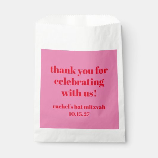 Custom Bold rosa Red Modern Bat Mitzvah Vielen Dan Geschenktütchen (Vorderseite)