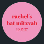 Custom Bold Typografie Pink Red Modern Bat Mitzvah Runder Aufkleber<br><div class="desc">Custom Bold Typografie Bright Pink und Red Modern Bat Mitzvah Classic Round Sticker</div>