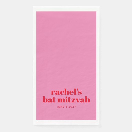 Custom Bold Typografie Pink Red Modern Bat Mitzvah Serviette (Vorderseite)