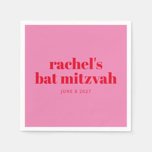 Custom Bold Typografie Pink Red Modern Bat Mitzvah Serviette (Vorderseite)