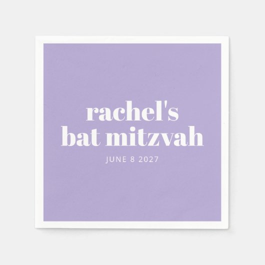 Custom Bold Typografy Modern Lavender Bat Mitzvah Serviette (Vorderseite)