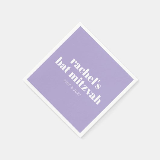 Custom Bold Typografy Modern Lavender Bat Mitzvah Serviette (Ecke)