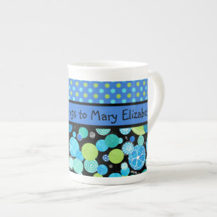 Custom Bone China Tasse, Quirky Blue Moons Muster Porzellantasse