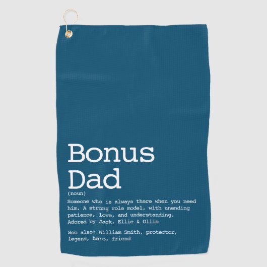 Custom Bonus Vater Stepdad Definition Blue Golfhandtuch (Vorderseite)