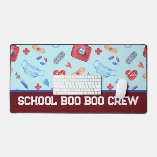 Custom Boo Boo Crew Red Blue School Krankengeschen Schreibtischunterlage (Tastatur & Maus)