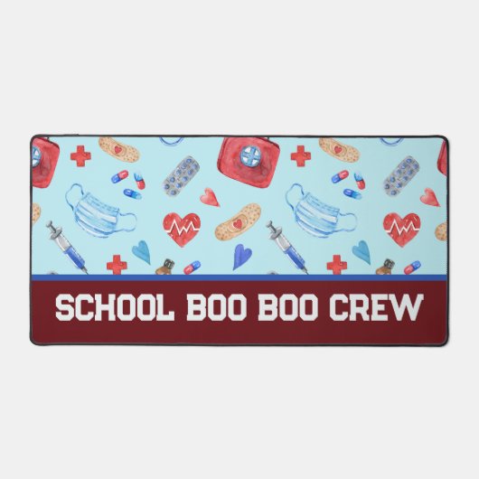 Custom Boo Boo Crew Red Blue School Krankengeschen Schreibtischunterlage (Vorderseite)