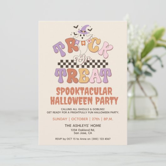 Custom Boo Ghost Niedlich Trick oder Treat Hallowe Einladung (Stehend Vorderseite)