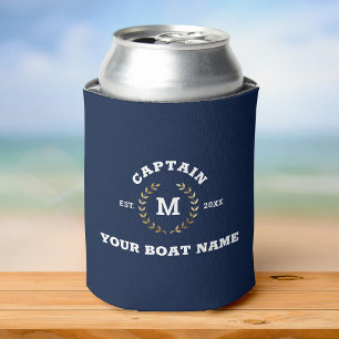 Custom Boot Captain Monogram Gold Laurel Nautic  Dosenkühler