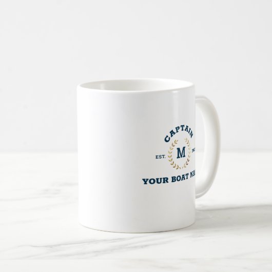 Custom Boot Captain Monogram Gold Laurel Nautic Kaffeetasse (VorderseiteRechts)