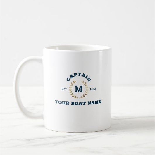 Custom Boot Captain Monogram Gold Laurel Nautic Kaffeetasse (Links)