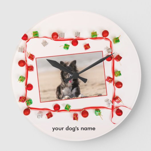 Custom Border Collie Weihnachtszeit Große Wanduhr (Vorderseite)