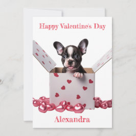 Custom Boston Terrier Box Pink Hearts Valentine Feiertagskarte