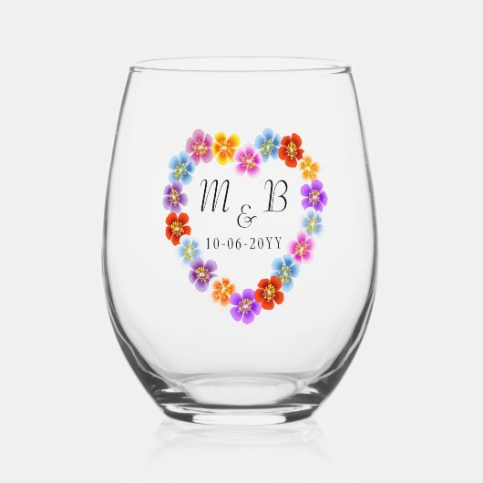 Custom Botanic Boho Floral Heart Lei Wreath Weinglas Ohne Stiel (Vorderseite)