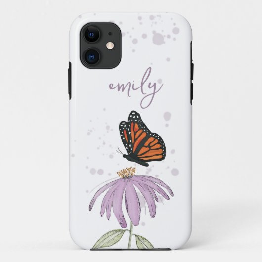 Custom Botanical Butterfly Purple Cone Flower Case-Mate iPhone Hülle (Rückseite)