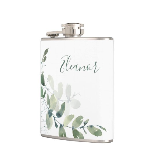 Custom Botanical Eucalyptus Boho Bridal Gefallen Flachmann (Links)