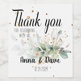 Custom Botanical & Gold Wedding Vielen Dank für Ih Weinetikett