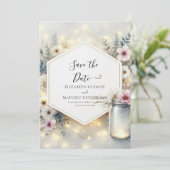 Custom Botanical Mason Jar Wedding Save The Date (Stehend Vorderseite)