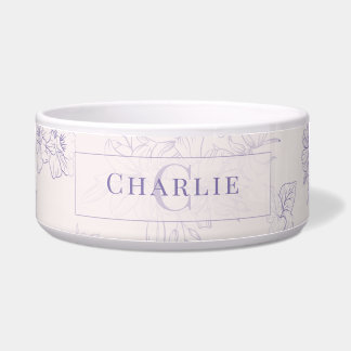 Custom Botanical Monogram Personalized Dog Bowl Napf