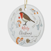 Custom Botanical Robin Bird Botanical Christmas Keramik Ornament (Links)