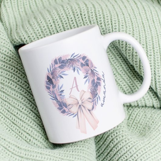 Custom Bow Pastell Monogram Tasse Winter Floral