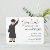 Custom Boy Avatar | High School Abschluss Einladung (Stehend Vorderseite)