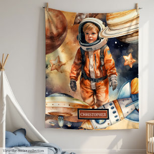 Custom Boy Blanket Astronaut Planets Space Theme Fleecedecke
