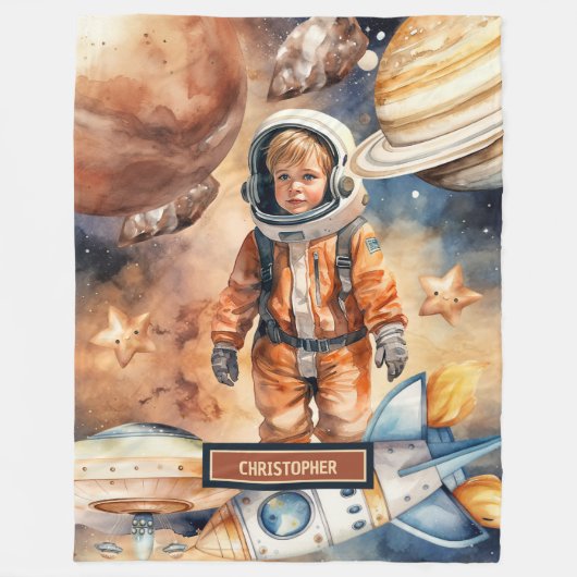 Custom Boy Blanket Astronaut Planets Space Theme Fleecedecke (Vorderseite)