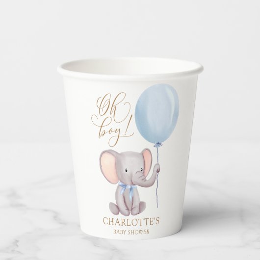Custom Boy Blue Balloon Niedlich Elephant Baby Dus Pappbecher (Rückseite)