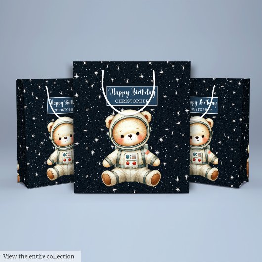 Custom Boy Geschenktasche mit Teddy Astronaut Them Mittlere Geschenktüte
