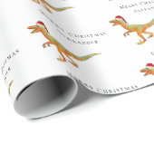 Custom Boy Name Christmas Dinosaur Velociraptor Geschenkpapier (Rolleneckpunkt)