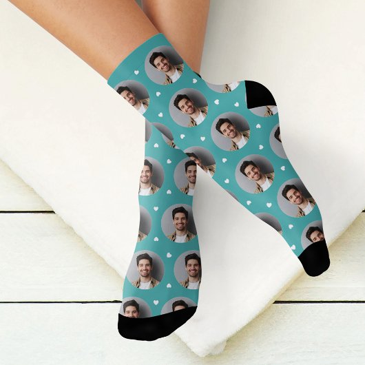 Custom Boyfriend Foto Aquamarin Blue Liebe Socken