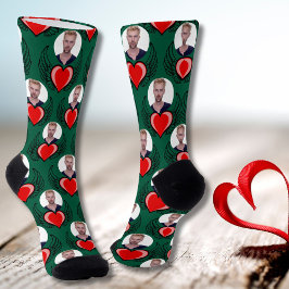 Custom Boyfriend Foto Red Winged Heart Valentine Socken