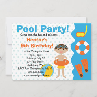 Custom Boy's Birthday Pool Party Einladung